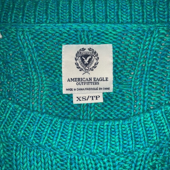 American Eagle Outfitters aqua/teal knit off the shoulder long sleeve sweater XS - Picture 5 of 5